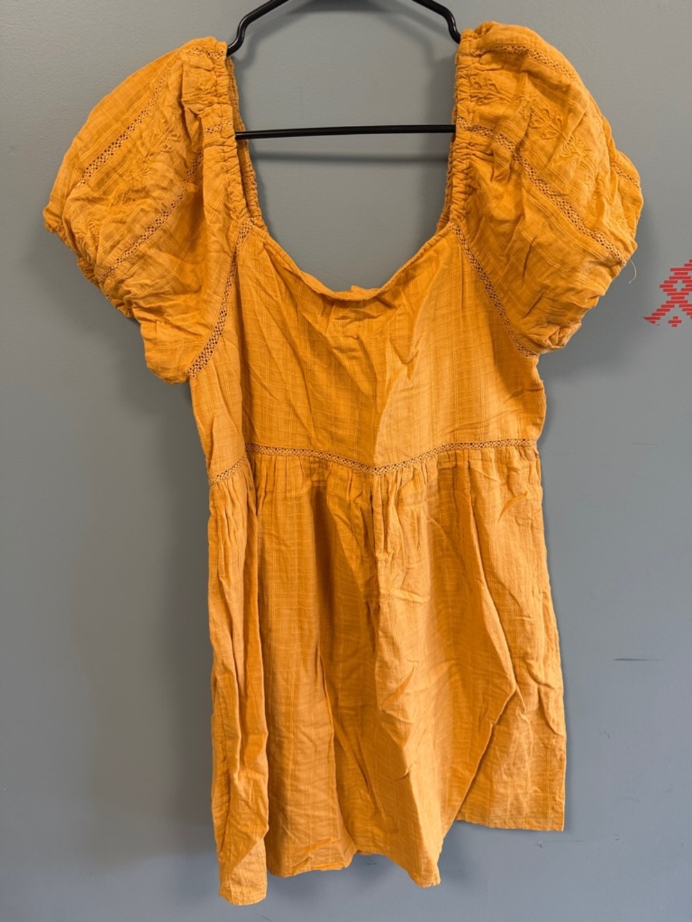 American Eagle Outfitters Mustard Puff Sleeve Mini Dress